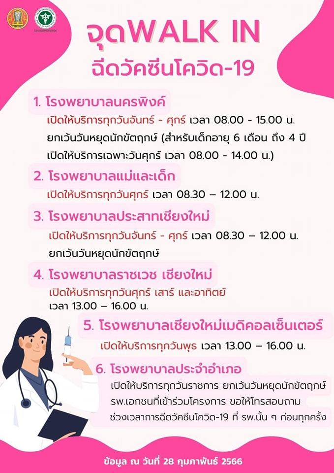 จุดฉีดวัคซีนโควิด-19 ประจำเดือนมีนาคม 2566